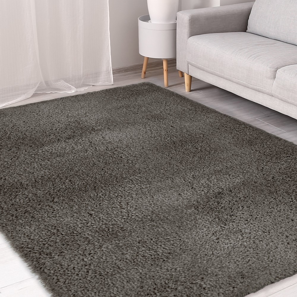 Snug Plain Shaggy Modern Rugs in Charcoal Grey